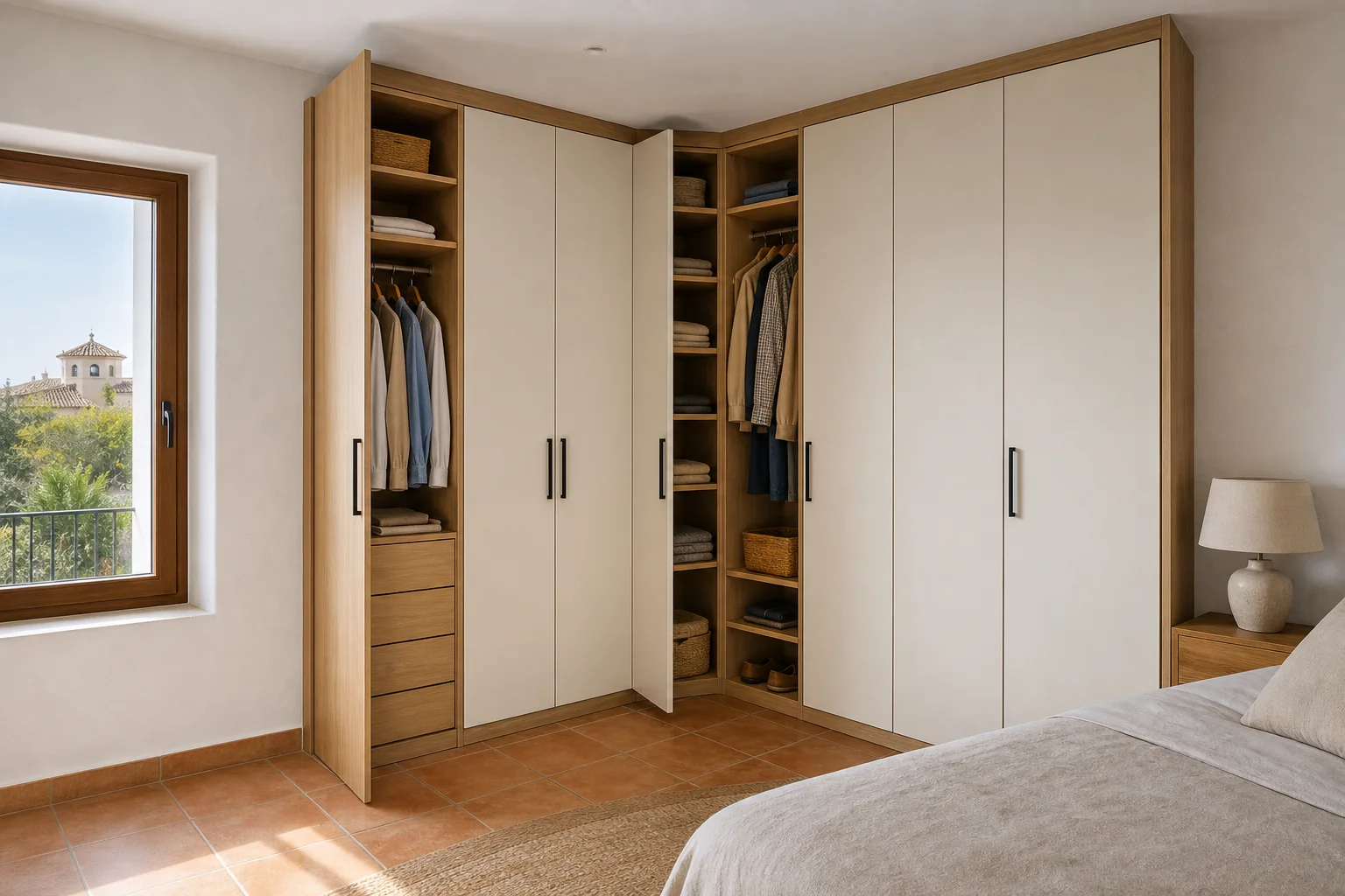 Custom hinged-door wardrobes for end beside a wall in Dénia