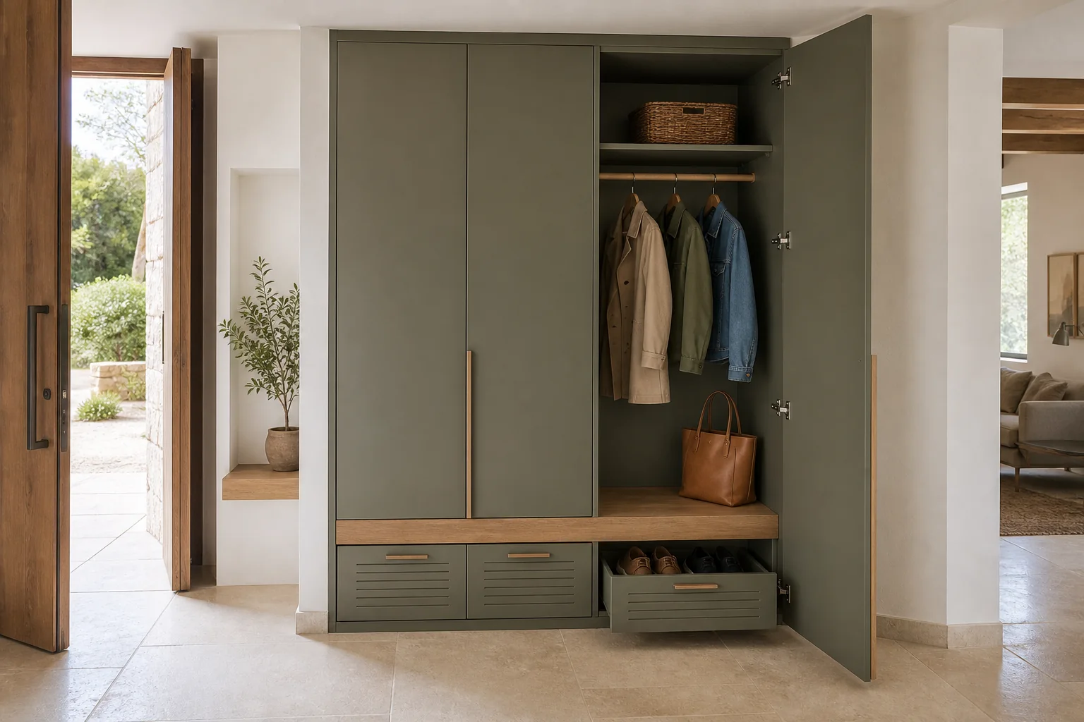 Custom hinged-door wardrobes for tall door in Dénia