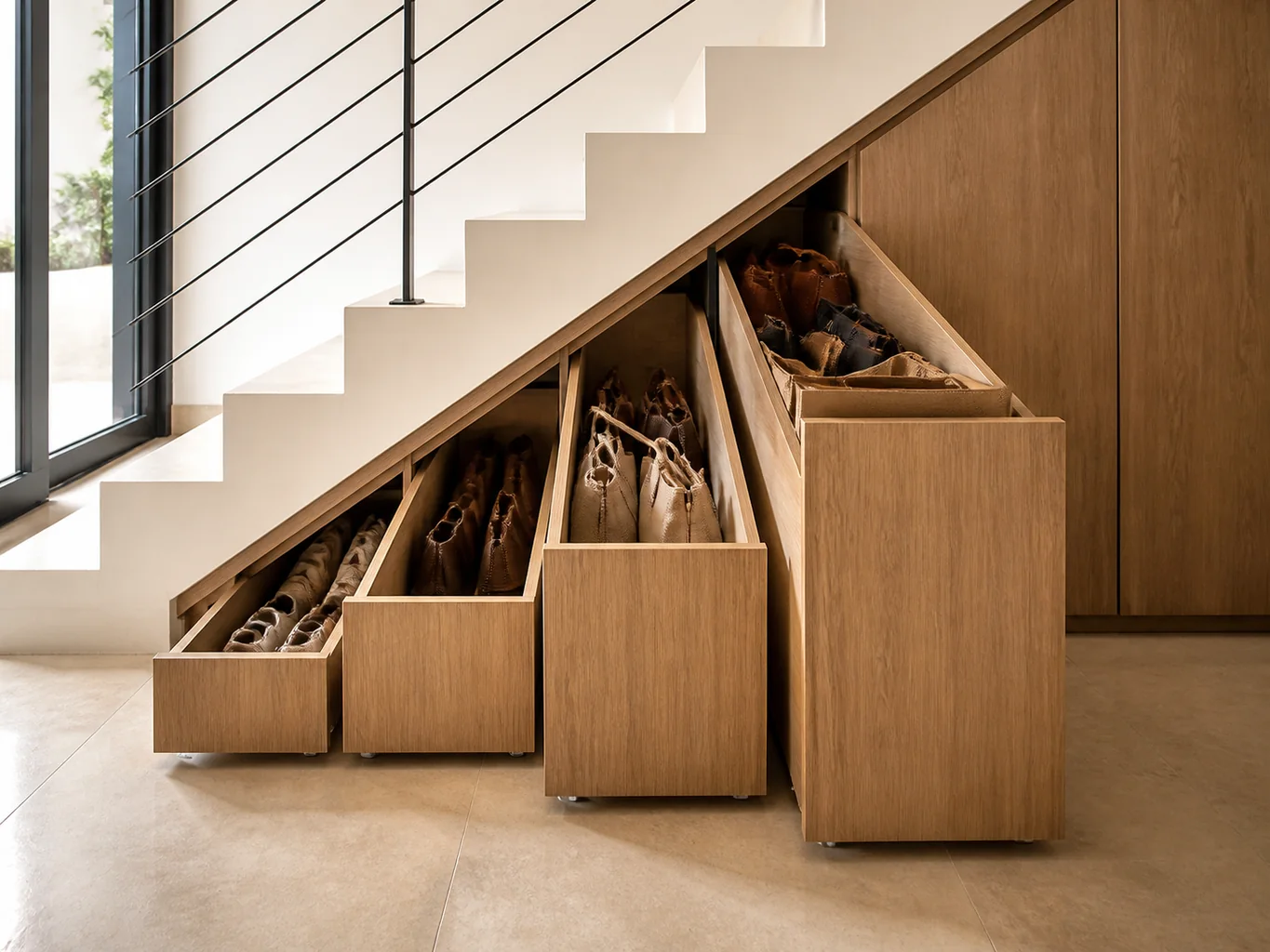 Illustrative material detail for bespoke under-stairs storage